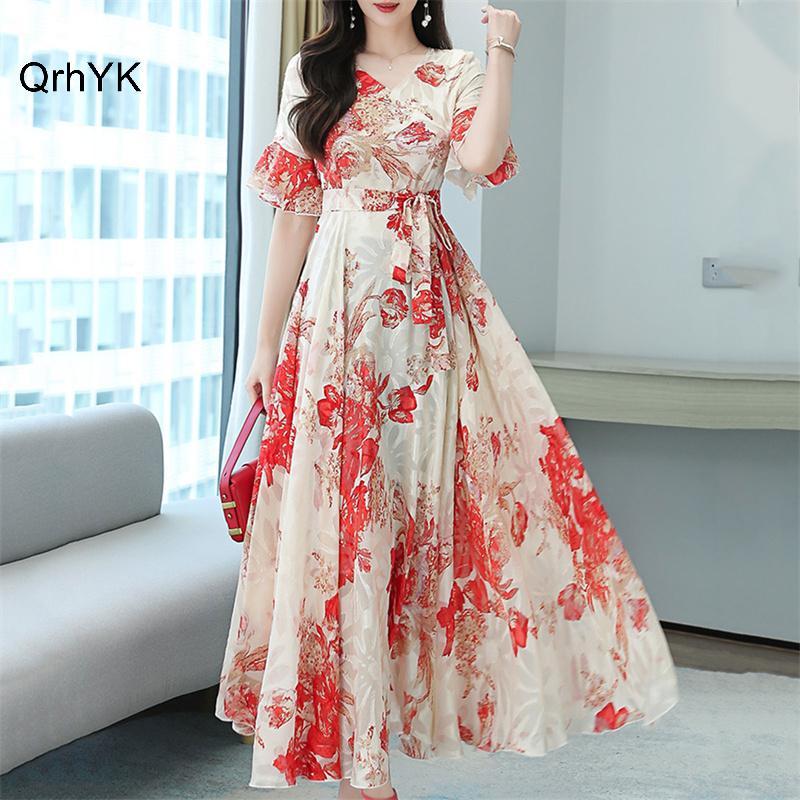 Đầm maxi voan hoa thanh lịch, vừa vặn nhiều kích thước, ideal cho bãi biển