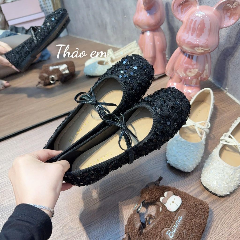 [Thảo Em - BB01 ] Giày bệt búp bê nữ nơ ngang đính lấp lánh sang trọng [Mã Mới]