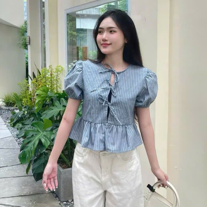 [KÈM ÁO QUÂY ] ÁO BABYDOLL KẺ BUỘC NƠ MA6739 - Sam Botique