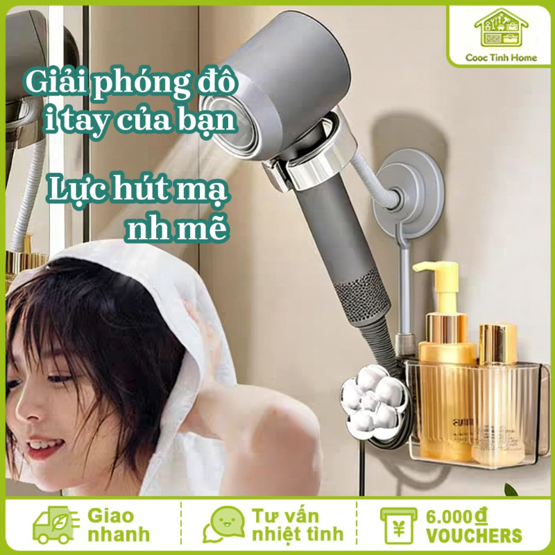 Giá Treo Máy Sấy Tóc Không Khoan - Hút Chân Không Chắc Chắn, Xoay 360° Tiện Lợi, Tổ Chức Gọn Gàng Phòng Tắm Hiệu Quả