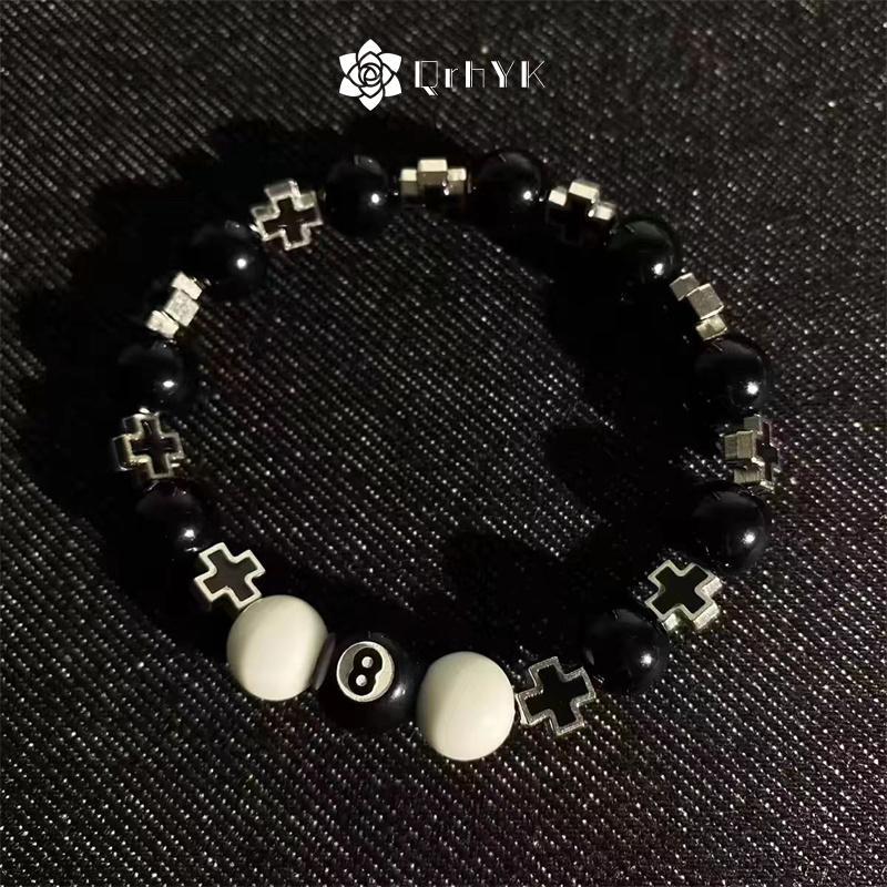Vòng Tay Chữ thập Bida Tám với Dây Hạt Chia Màu Trắng cho Nam