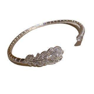 Châu Âu Mỹ ins Phong Cách Mới Zircon Lá Lông Vũ Mở Vòng Tay Nữ
