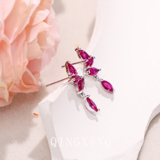 Châu Âu Mỹ ins Phong Cách Mới Bông Tai Corundum Đỏ Nữ