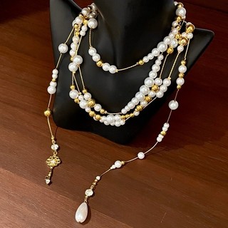 Vòng cổ tua rua ngọc trai nhiều lớp retro có khí chất thanh lịch