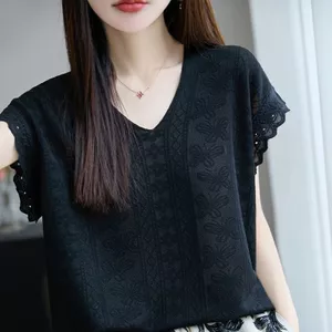 Áo sơ mi dệt kim dáng rộng màu sắc thời trang, phù hợp mùa hè dành cho nữ