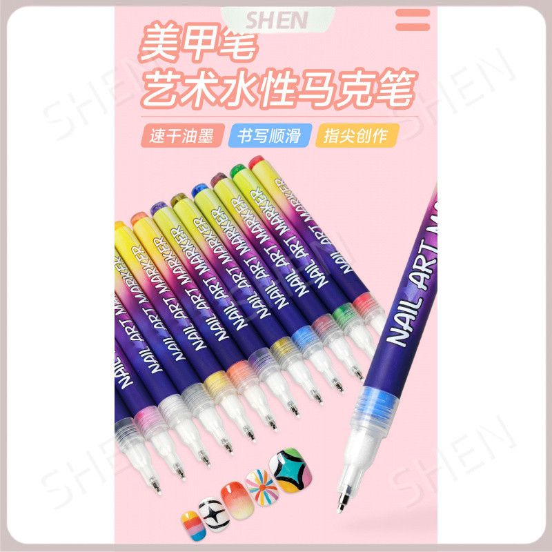 Bút Làm Móng Tay 12 Màu Bộ Hộp Acrylic Mark Chống Thấm Nước Nhanh Khô DIY Móc Dòng Tranh Làm Móng Tay Graffiti Bút