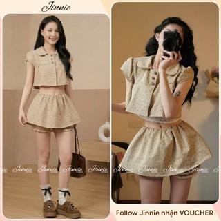 Set Bộ Nữ Sang Chảnh 3 CT Áo Thô Hoa Nhí Cúc Bọc Mix Quần Váy Cạp Trễ Style Ulzzang Hàn Quốc