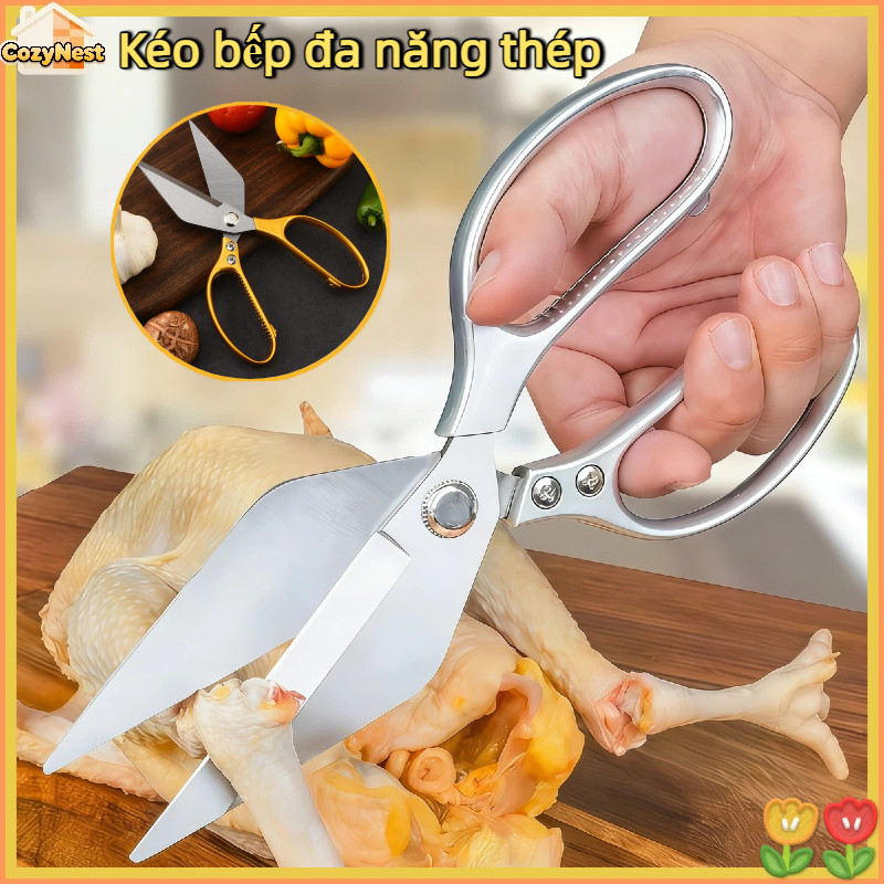 Kéo bếp đa năng thép–Cắt xương, gà, hải sản đều tốt–Tay cầm êm ái, chống trượt, tiện lợi mang theo