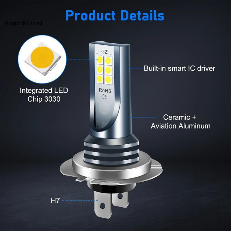 DIAPER & CORED 2 Chiếc H7 Bóng Đèn Pha LED Bộ Đèn Sương Mù Ô Tô 110W Siêu Sáng Chùm Thấp 6000K Chống Thấm Nước Siêu Sáng Cho Xe Phụ Kiện YTH