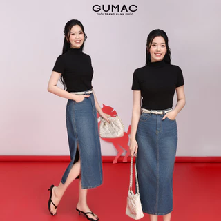 Chân váy jeans nữ form bút chì GUMAC dáng dài midi xẻ tà tôn dáng dễ phối trẻ trung VD12037