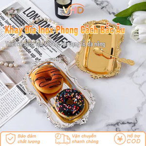 Khay Đĩa Inox Phong Cách Bắc Âu Ins Retro - Dùng Cho Bánh, Tráng Miệng, Bàn Lạnh, Kiểu Dáng Hàn Quốc