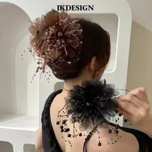 JKDESIGN - Kẹp Tóc Nhựa Hình Hoa Mẫu Đơn với Tua Rua Thanh Lịch
