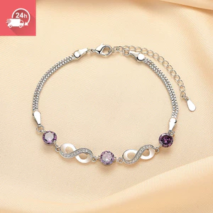 Đeo tay nữ phong cách Hàn Quốc với hạt zircon hình trái tim màu tím
