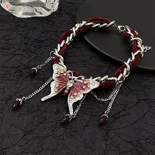 [PCW-T] Vintage Y2K Nelace Dành Cho Nữ Thời Trang Nhung Bướm sel Cổ Pha Lê Ne Chain Gothic Dây Xích