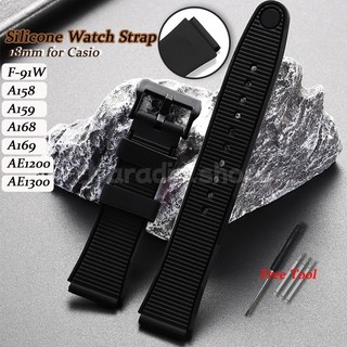 Dây đeo đồng hồ silicon 18mm cho Casio F-91W / A158 / A159 / A168 / A169 / AE1200 / 1300 để thay thế dây đeo đồng hồ Casio