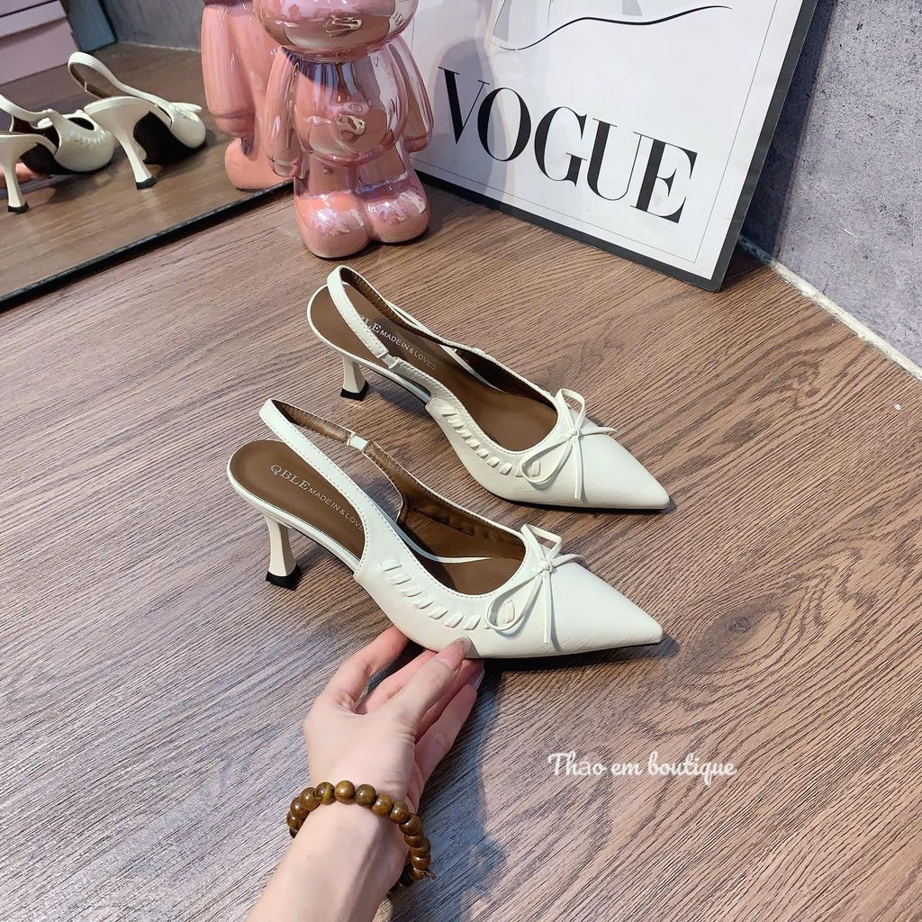 Giày nữ cao gót 5p-6p da mềm phối nơ nhỏ xinh, sang chảnh ( mã SHN188)