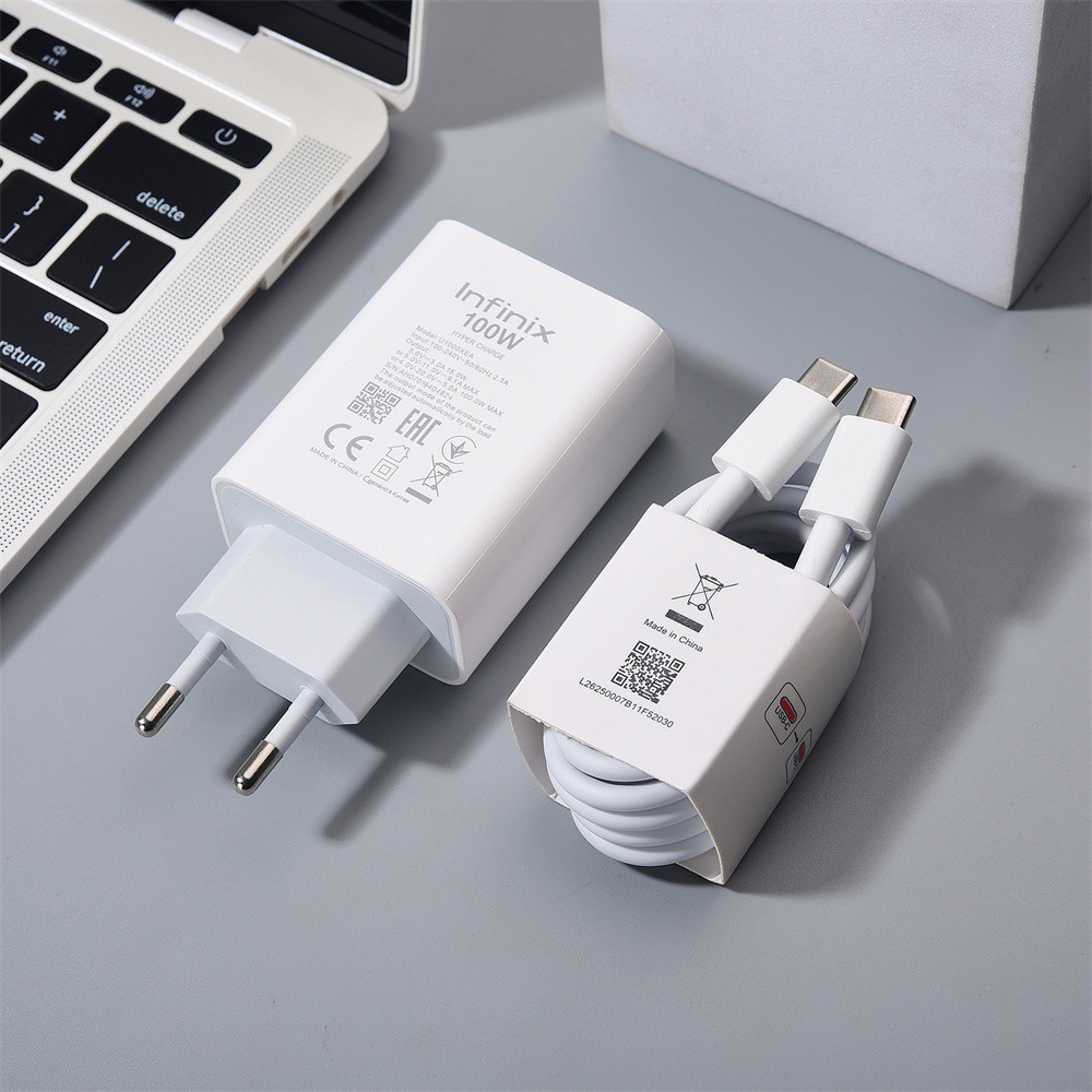100W Max EU Infinix PD Bộ chuyển đổi sạc tường nguồn nhanh cho Zero Flip GT 20 30 Pro Note 50 40 Pro + Hot 50i 40i 1M USB C PD Cable