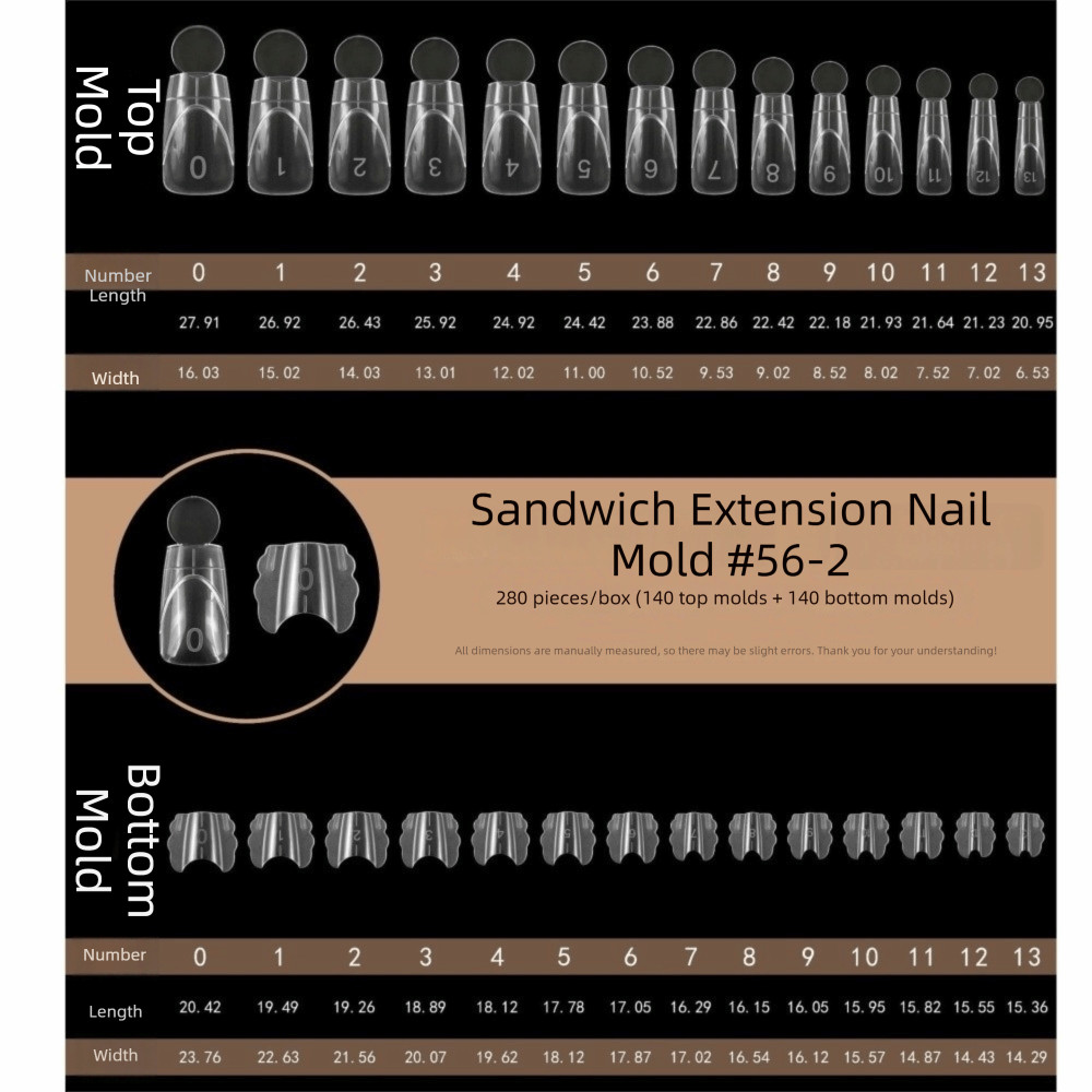 AWNGD 280 chiếc Sandwich Dual Nail Forms, 14 kích cỡ Hình thức mở rộng móng tay có thể tái sử dụng, Mở rộng móng tay Acrylic trong suốt hình bầu dục hai lớp cho dụng cụ làm móng tay