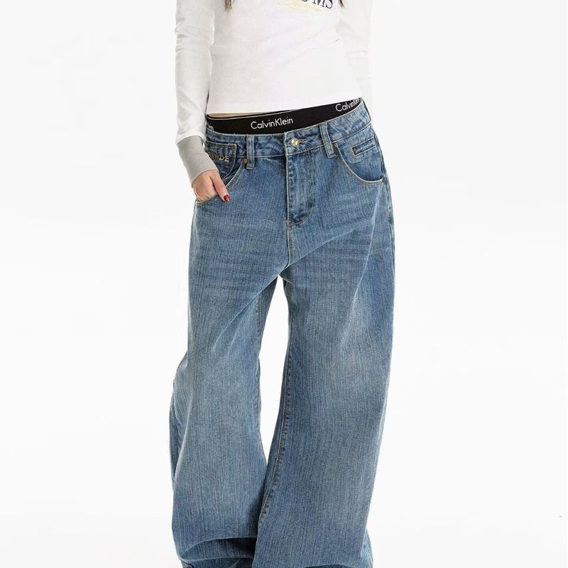 Quần Jean Denim Ống Rộng High-Rise Cho Nữ, Thiết Kế Thoải Mái Và Just-Fit