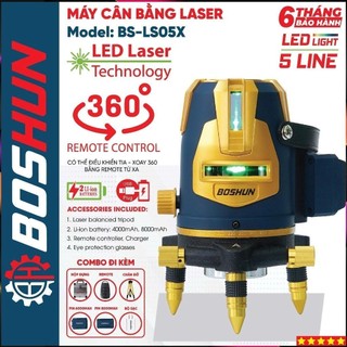 Máy cân bằng laser BOSHUN BS-LS05X, 5 tia xanh bóng LED siêu sáng, Có Bluetooth, Hàng chính hãng