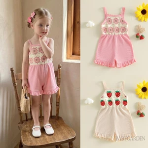 6M-4Y Bé Gái Áo liền quần Dễ Thương Không Tay Móc Hoa Chắp Vá Xù Quần Short Tổng Thể Mùa Hè