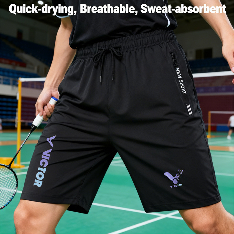 Quần short Victor ice silk mỏng cho nam nữ, phù hợp chạy bộ và tập thể thao như bóng rổ, đi xe đạp với dây kéo co giãn eo