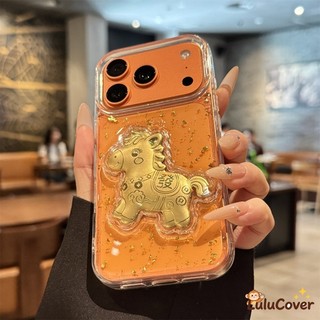 Vỏ trong suốt màu vàng Pony cho iPhone 17 Air 16 15 14 Plus 13 12 11 Pro Max Ốp điện thoại sang trọng Làm giàu năm mới Vỏ mềm trong suốt Vỏ chống sốc Vỏ ngựa vàng