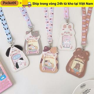 Giá đỡ Photocard POCKETN, Bảo vệ ảnh hoạt hình Kawaii, có dây buộc Giá đỡ ID PU dễ thương