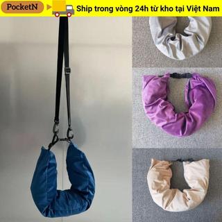 POCKETN Cổ Nhồi Bông, Fuzz Siêu Mềm Mang Theo Gối Du Lịch Di Động Có Thể Lấp Lánh, Gối Túi Du Lịch Vải Chống Thấm Nước