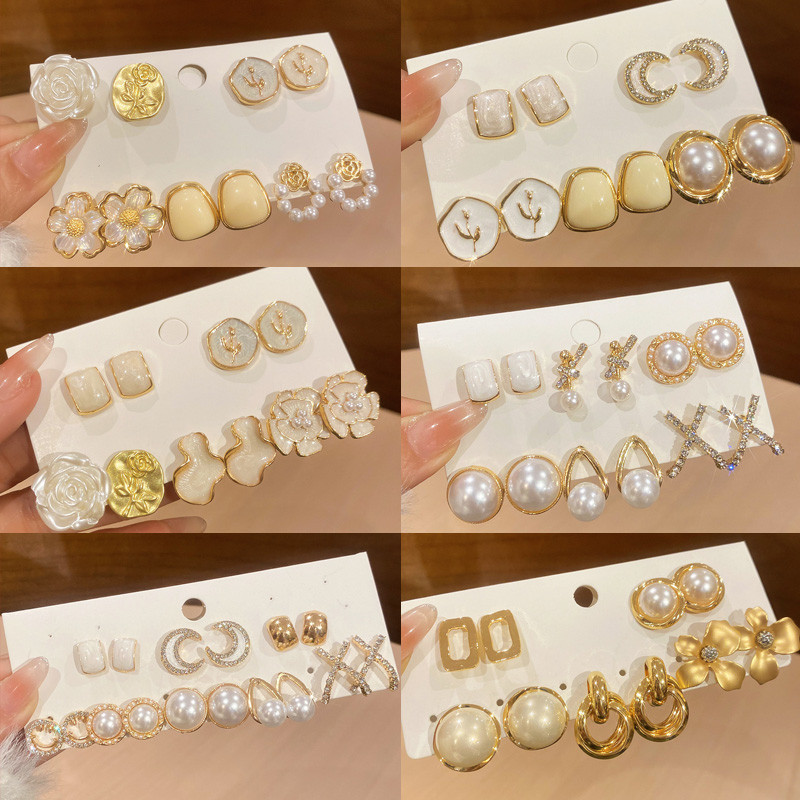 Trang sức Glaze hoa ngọc trai, bông tai retro thanh lịch, phụ kiện cao cấp dành cho nữ