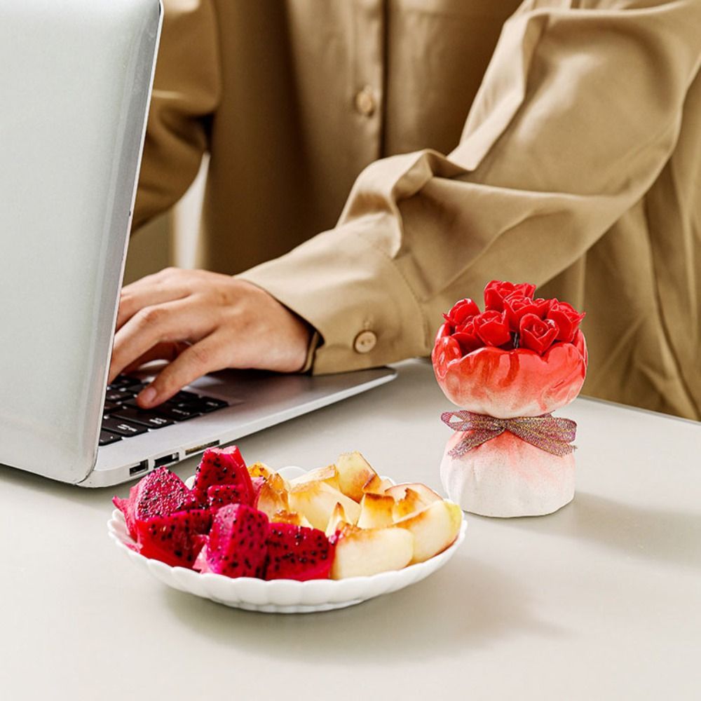 Nĩa tráng miệng LACYES có lọ đựng đồ, Bộ nĩa trái cây bằng gốm sứ hoa hồng phong cách Ins, Trang trí sáng tạo Đồ dùng nhà bếp bằng gốm gia dụng sáng tạo