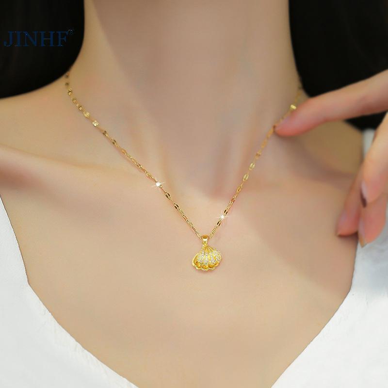 Vòng cổ và mặt dây chuyền nữ Jinhf - chất liệu titan, ngọc trai và kim cương giả - Thời thượng không mòn