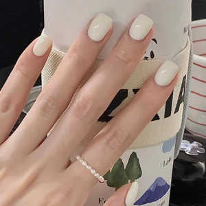 Miếng dán móng tay ngắn màu trắng đơn giản thời trang có thể tháo rời dành cho nữ