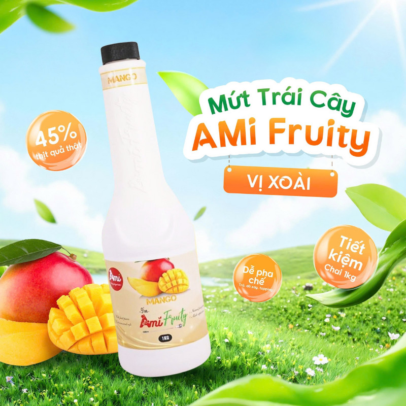 Mứt Ami Fruity chai 1kg hương vị trái cây tự nhiên, nguyên liệu pha chế hoàn hảo