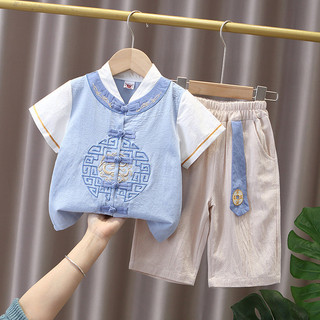 Năm Mới Tết Nguyên Đán Quần Áo Trẻ Em Quần Áo Bé Trai Hanfu Mùa Hè Mỏng Phong Cách Cổ Trang Phục Bộ Đồ Hai Mảnh Trẻ Em Trung Nhỏ Phong Cách Mới Phong Cách Cổ Trung Quốc Playboy Master Tang Phù Hợp Với Cảm Giác Cao Cấp 01