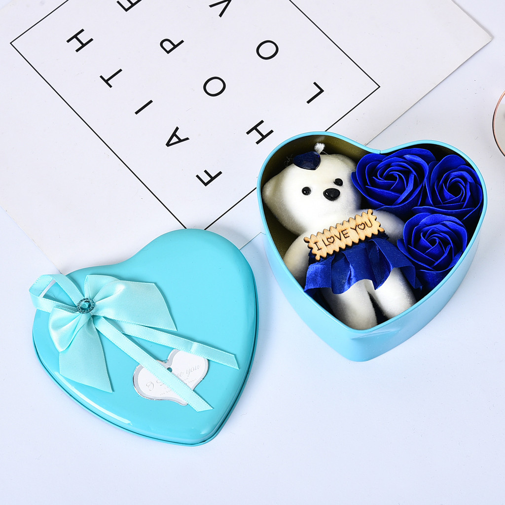 Hoa xà phòng hộp sắt hình trái tim - Bó hoa hồng vĩnh cửu cho đám cưới Valentine