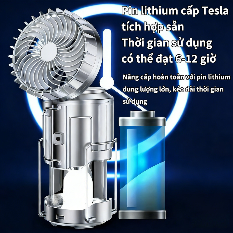 Đèn Cắm Trại & Đèn năng lượng mặt trời 3in1 - Sạc Bằng Năng Lượng Mặt Trời & USB, Quạt Gập Tích Điện