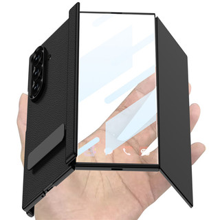 Dual Hai Bản Lề Đứng Da Gấp Funda Cho Samsung Galaxy Z TriFold Chân Đế Xoay Được