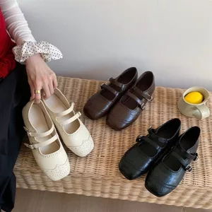 Giày TT Mũi Vuông Mary Jane Giày Nữ Phù Hợp Với Đế Mềm Ballet