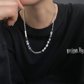 Trang sức thời trang nam mặt dây chuyền tự nhiên đá và pha lê đen trắng,charm vuông titanium thép