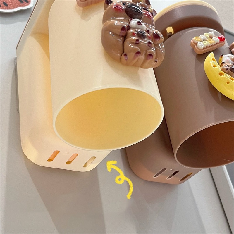 Giá đỡ bàn chải đánh răng từ tính dán tường, Capybara dễ thương phòng tắm, giá đỡ bàn chải đánh răng
