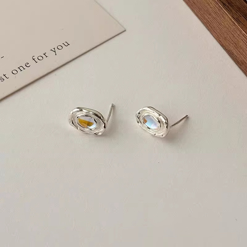 Bông tai mặt trăng đính đá, bạc S925 dành cho nữ