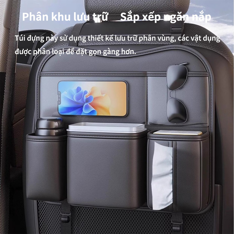 Túi Treo Đa Năng Sau Ghế Xe Hơi - Túi Đựng Đồ Chống Thấm, Sức Chứa Lớn Với Ngăn Khăn Giấy & Giá Cốc