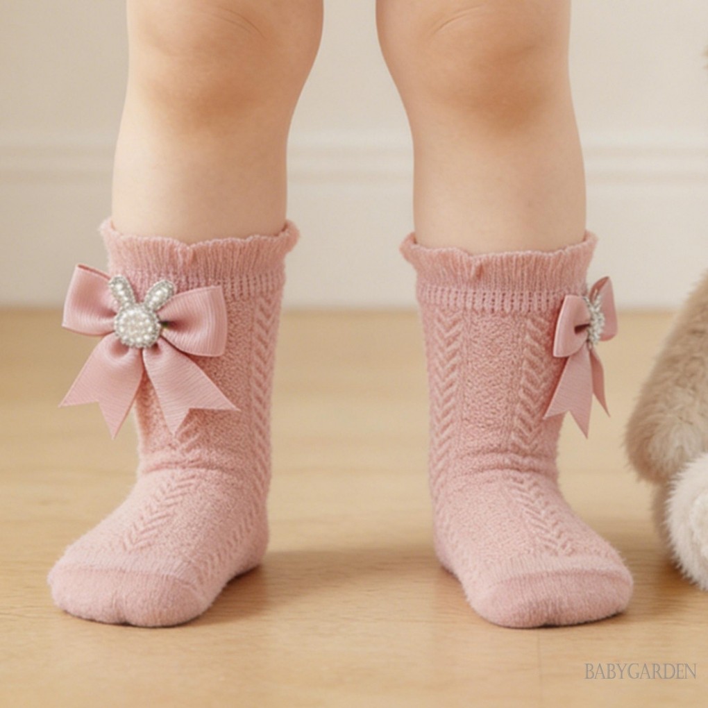 Tất Bé Gái Có Nơ Ngọc Trai Mềm Bunny Công Chúa Trẻ Sơ Sinh Vớ Ruffle