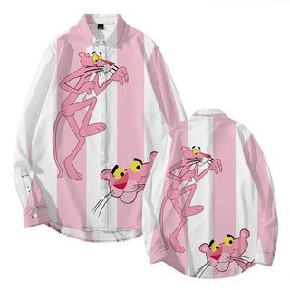 Áo sơ mi dài tay in hình Pink Panther hoạt hình màu hồng, phù hợp hàng ngày