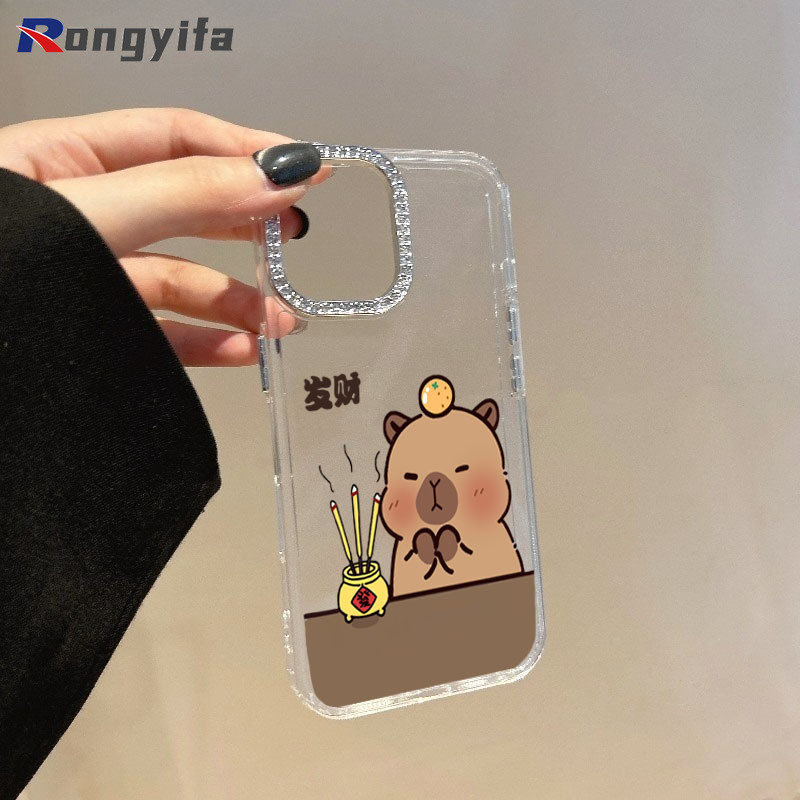 Ốp Điện Thoại Capybara Dễ Thương Cho Redmi Note 15 Pro Plus K90 Pro Max Turbo 5 Max Poco X8 Pro Max F8 Pro Ultra 5G Bìa Hoạt Hình Năm Mới Khung Kim Cương Vỏ Mềm Trong Suốt