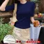 Áo sơ mi nữ cổ tròn ren tay ngắn, style Hàn Quốc, phù hợp mùa thu