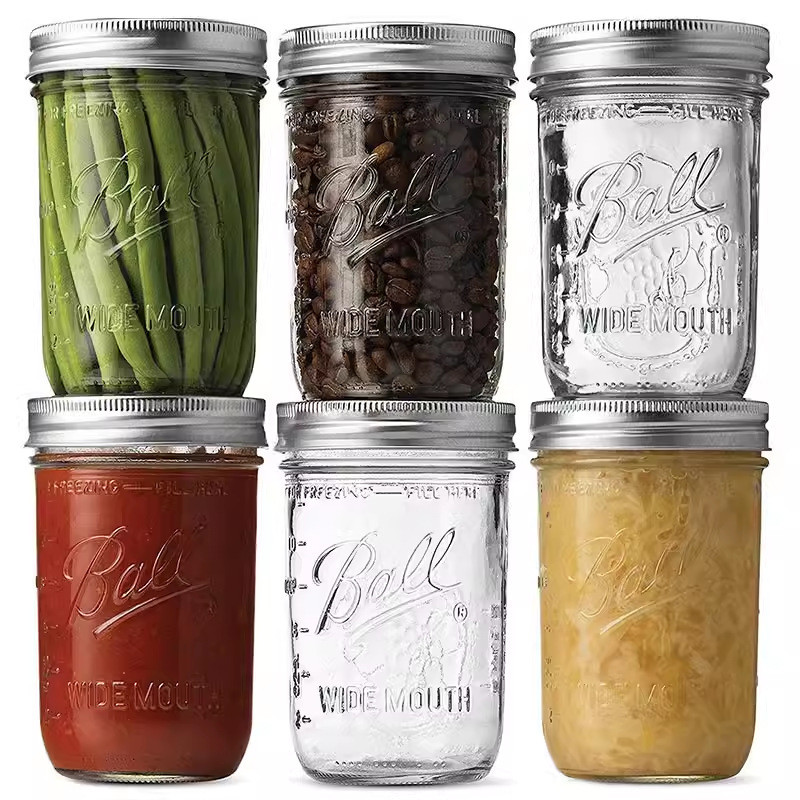 Bình kín khí Mỹ Mason Jar Thủy tinh Trong suốt Bột yến mạch kín Mứt Jar Retro Cốc uống Jam Jar JMOW