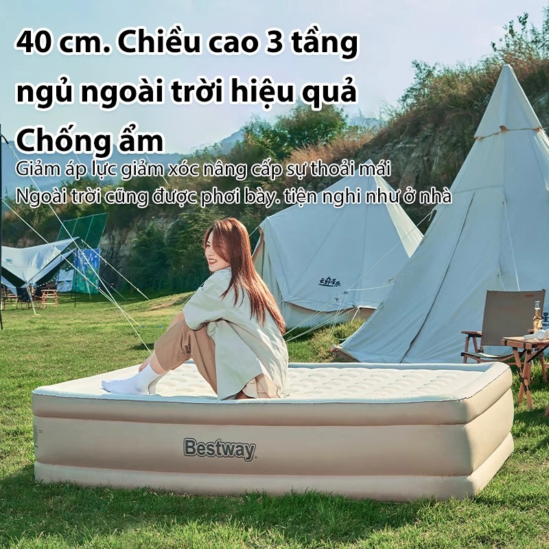 Nệm hơi tự bơm, đệm hơi chống ẩm, dùng cho nhà ở & dã ngoại (Tặng kèm gối và bơm điện)