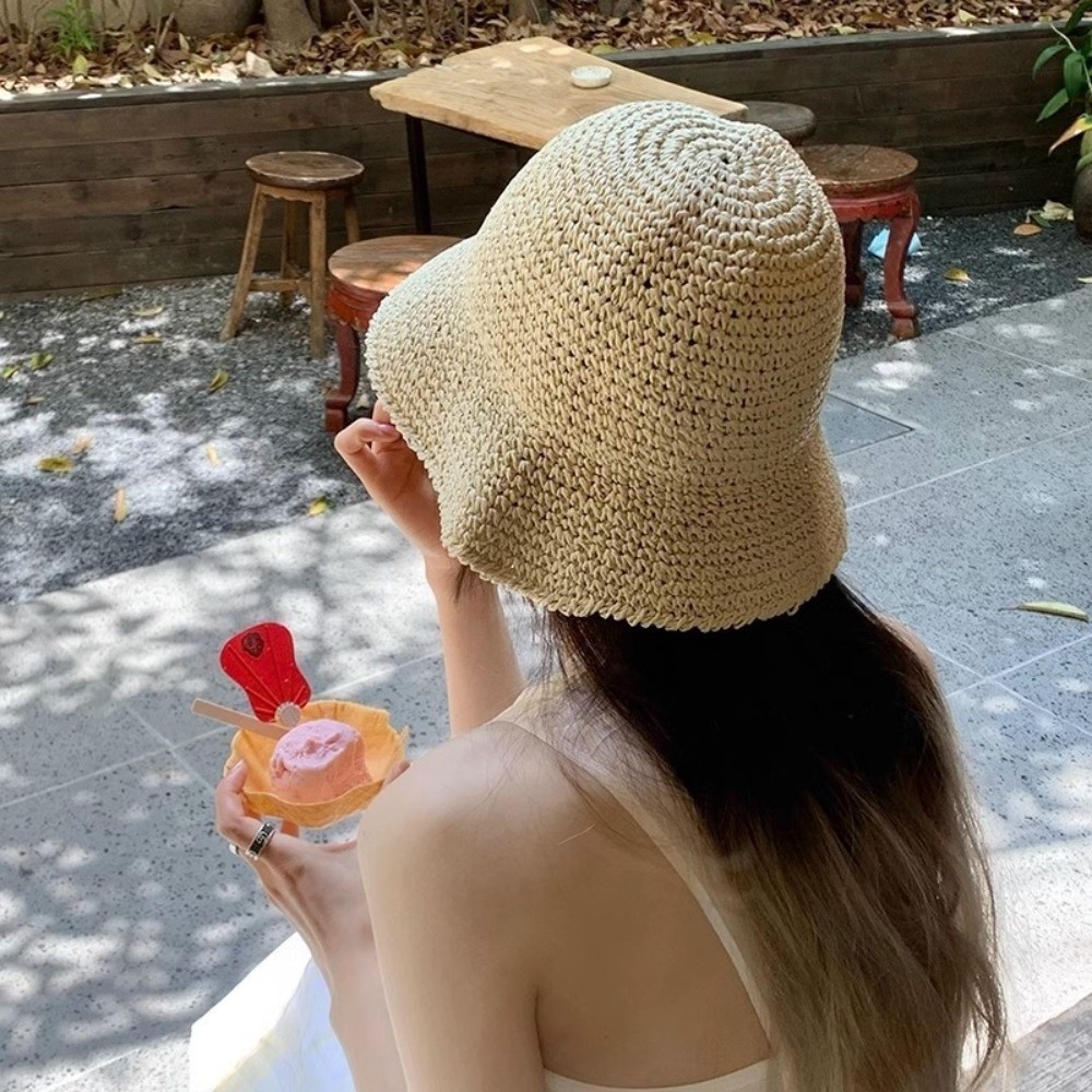 Mũ xô rơm YUUKII, Mũ che nắng ngoài trời có thể gập lại thoáng khí, Mũ che nắng mùa hè chống tia cực tím dệt tay Mũ ngư dân cho nữ đi biển